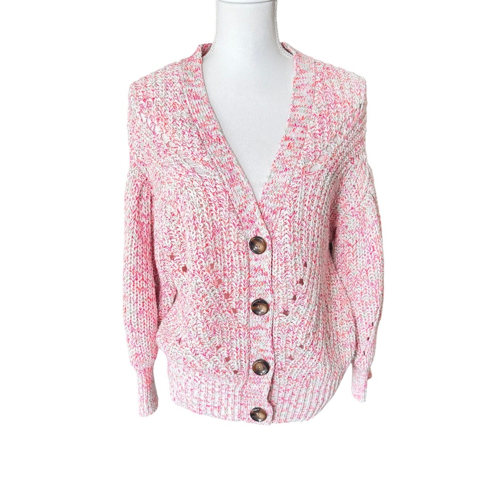 Cupcake Clothing LTD Cara Puff Sleeve‎ Pink Chunky Knit Cardigan Sweater Large